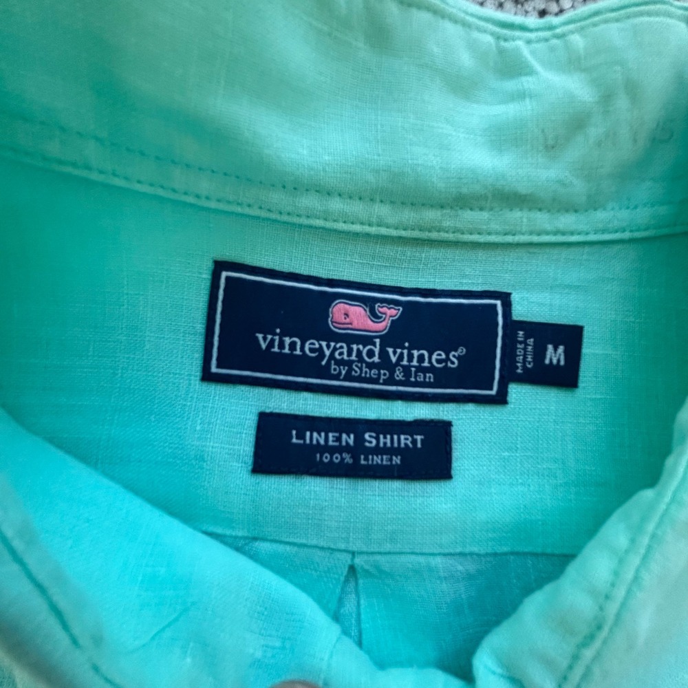 Vineyard Vines Linen Shirt Mens M Mint Green Long Sleeve Coastal Preppy - Picture 3 of 6